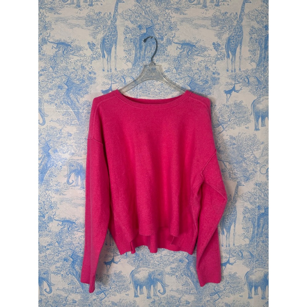 Free People Womens Hot Pink Crewneck Oversized Knit Sweater Size XS Exposed Seam